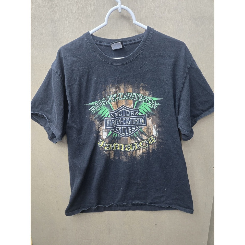 Harley Davidson Jamaica Skull Flag Graphic T Shirt Black Size Large